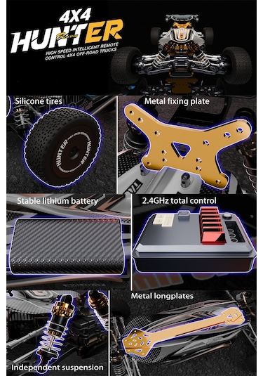 1:14 70 Km Hız Yapan Metal Gövde Ve Alaşım Rc Araba Hunter 4x4 Fırçasız Motor Uzaktan Kumandalı Araba
