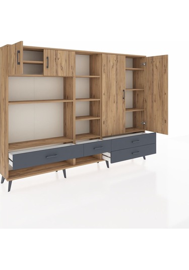 Arges Dolap 12 Raflı 4 Çekmeceli 4 Kapaklı 220x30x163 Çam-çam/ant Çam-çam/antrasit