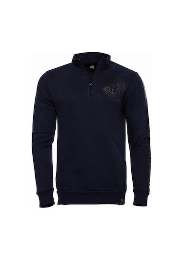 Wessi Lacivert Fermuarlı Baskılı Sweatshirt Lacivert
