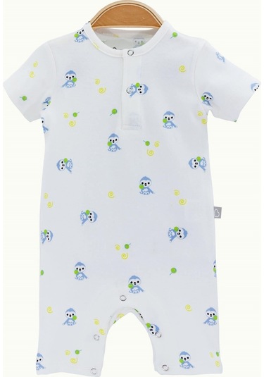 Boumini Erkek Bebek Kısa Kollu Şort Tulum Mavi Miskin Doğal Kumaş