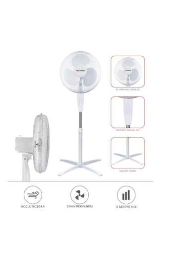 Torima SF-04 16'' Ayaklı Portatif 55 W 3 Kademe 3 Pervaneli Vantilatör