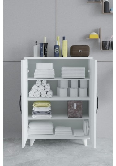 Güney 4 Raflı 2 Kapaklı Banyo Dolabı Havlu Dolabı Beyaz Beyaz