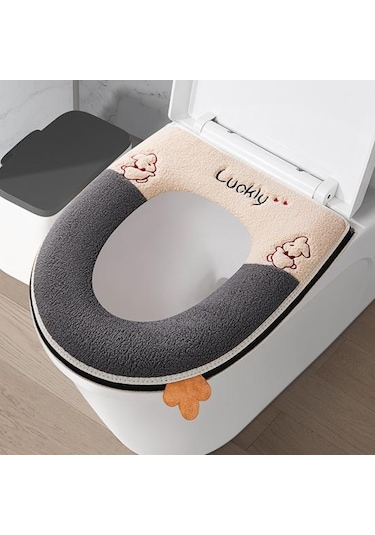 Yeşil Klozet Kapağı Kalınlaşmış Yumuşak Şanslı Karikatür Tavşan Fermuar Kapatma Su Geçirmez Dört Mevsim Evrensel Banyo Klozet Isıtıcı Yastık Pedi