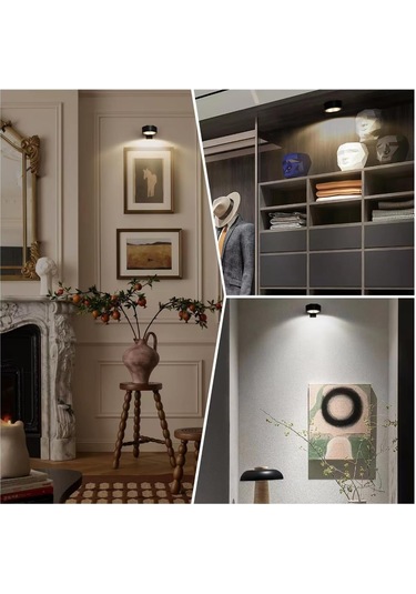 Reedark 3'lü Manyetik Sanat Lambası - 3 Renk Seçeneği, Parlaklık Ayarlı, Uzaktan Kumandalı, Pilli Tavan/wall Spotlights Siyah