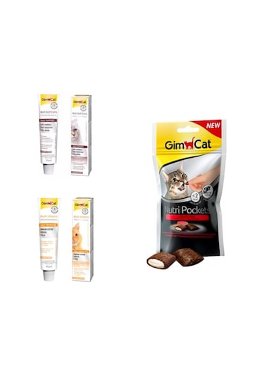 Gimcat Multi-Vitamin Paste 20 G + Gimcat Malt-Soft Extra 20 G + Gimcat Nutri Pockets Sığır Etli Kedi Ödülü 60 G