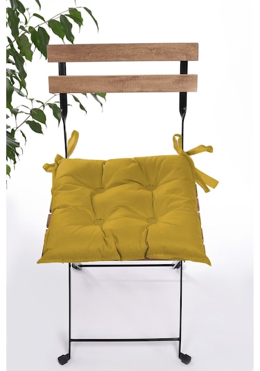 Adarya Home Düz Dekoratif Pofidik Sandalye Minderi Bağcıklı 40x40 Sarı Sarı