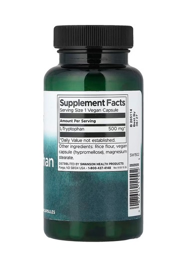 Swanson L-tryptophan Sleep Support 500 Mg 60 Capsules Aromasız