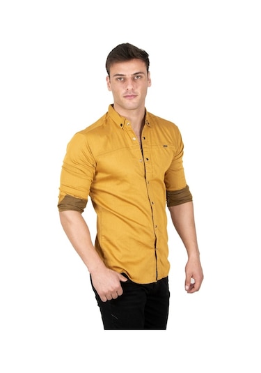 Deepsea Erkek Hardal Sarısı Çıt Çıt Düğmeli Kot Gömlek 2300412 Hardal