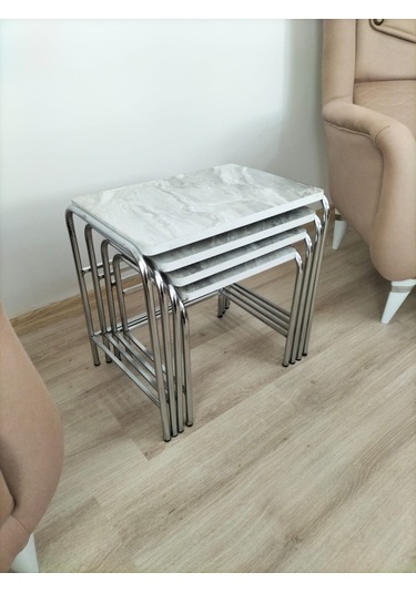 Evko Mobilya Buket Sehpa, 4'lü Zigon Sehpa, Dörtlü, Krom-grimerme