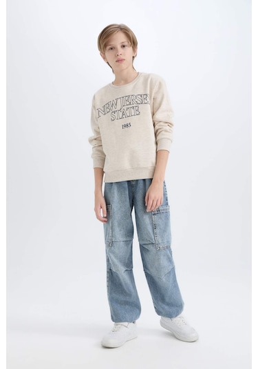 DeFacto Erkek Çocuk Bisiklet Yaka Baskılı Sweatshirt D6210A824CWBG277 DeFacto Erkek Çocuk Bisiklet Yaka Baskılı Sweatshirt D6210A824CWBG277