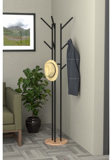 Retodesign 9 Askılı Portmanto Askılık, Elbise Askısı Atlantik Çam Siyah - Atlantik Çam