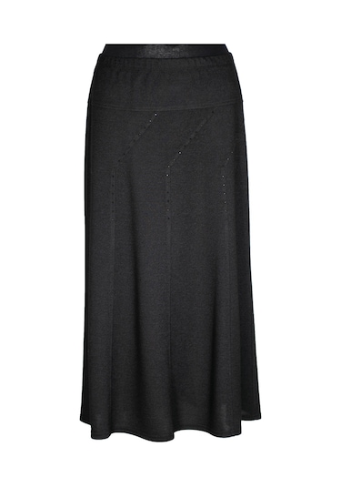 Hesna Kadın Seher Kışlık Büyük Beden Taşlı Astarsız Latikli Siyah Etek Siyah