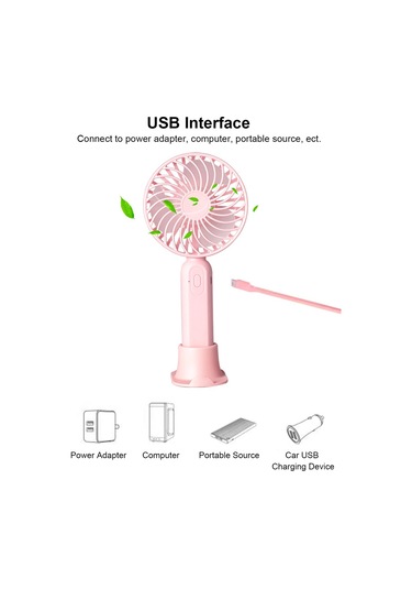 Symbee Usb Şarjlı Elden Fan, 3 Seviye Rüzgar Hızı, 800mah Pil, Taşınabilir Mini Fan, Pembe