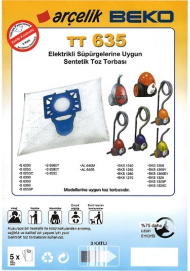 Arçelik Uyumlu Süpürge Toz Torbası S 6350 6355 6360 6380 Y Yp 20 Adet