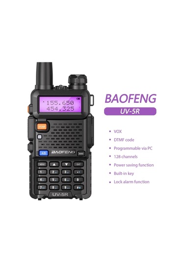 Jokmae Baofeng Uv-5r 5w Çift Frekanslı Telsiz - 128 Kanal, Led Ekran, El Feneri, Fm Radyo, 2800mah Pil Siyah, Avrupa Standardı