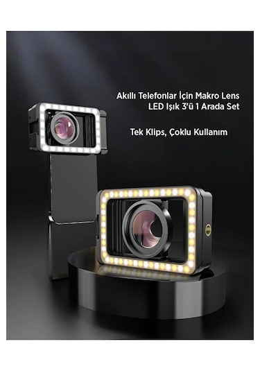 4k Hd 15x Makro Lens Led Dolgu Işığı Telefon Kamera Lens Aparatı