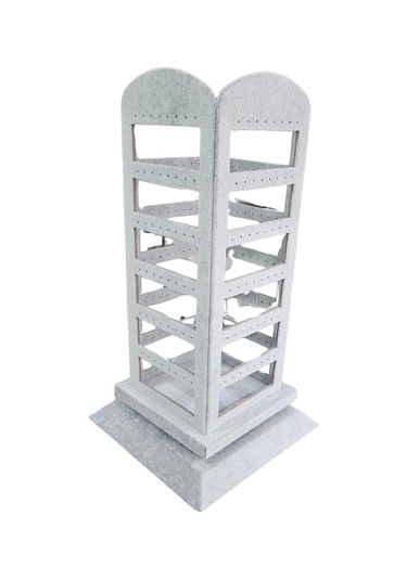 96 Lı 360 Döner Küpelik Standı Süet Gri 18 X35 Cm Çok Renkli