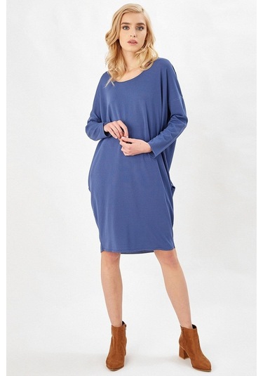 Peraluna Indigo Renk 3/4 Kol Balon Kadın Triko Elbise İndigo