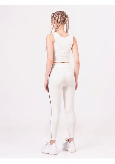 Kız Çocuk Şeritli Taytlı Crop Takım-13789 KREM