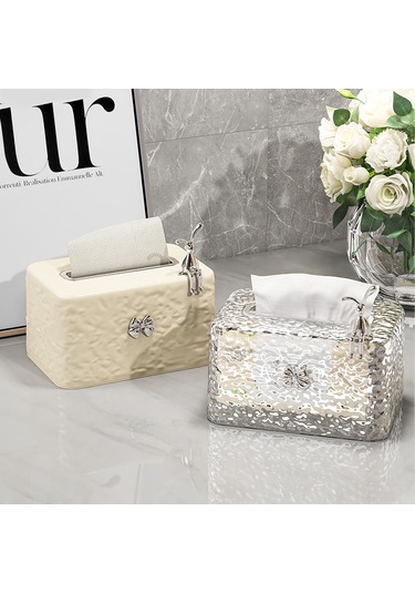 Mufunye Ev Ve Ofis Kullanıma Uygun Şeffaf Buz Desenli Plastik Mendil Kutusu - Pratik Depolama Ve Kolay Erişim