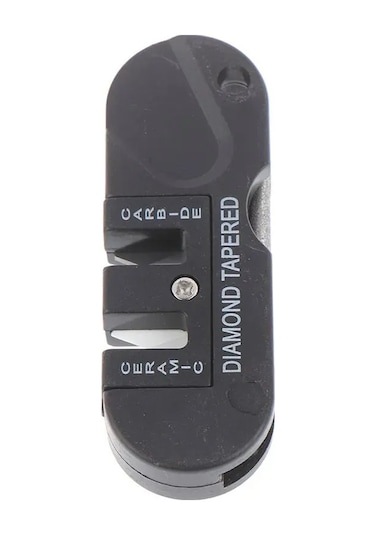 Springsun 4-fonksiyonlu Ev Ve Dış Mekan Bıçak Takasçı: Tungsten Çelik Kaba + Seramik İnce Tasla, Anahtar Zincirine Takılabilir Siyah