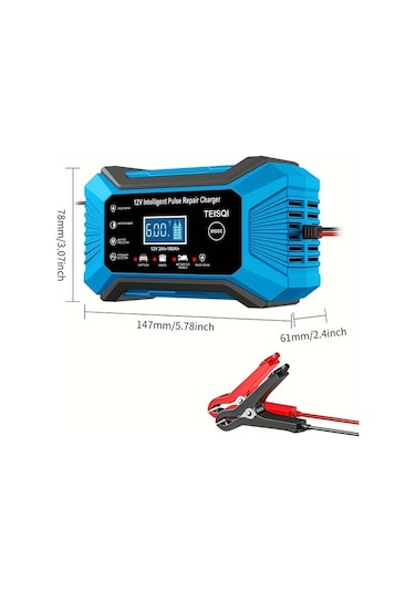 Boatshop1 Teısqı 12v 6a Hepsi Sarı Akıllı Araç Akü Şarj Cihazı Lcd Ekranlı Otomatik Mod Değiştirme Avrupa Düzenlemeleri