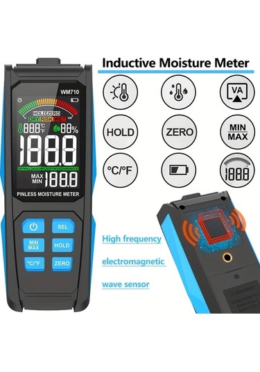 Motion003 Wm710 Çift Ekranlı Dijital Ahşap Nem Ölçer Ortam Sıcaklık Nem Ağaç Nem Tespit Pilsiz Higrometre Büyük Ekran 1888 Ölçüm Modu Siyah Abs Kasa