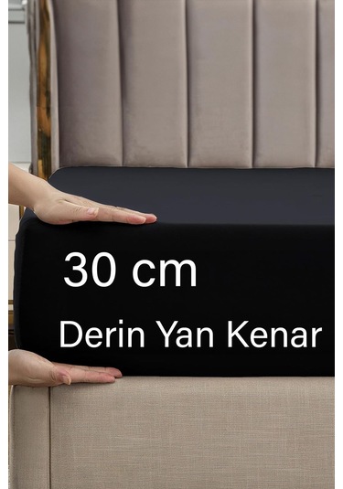 Ranforce Siyah Pamuklu Tek / Çift Kişilik Battal Tam Kenar Lastikli Çarşaf 14 Renk Fıtted Siyah