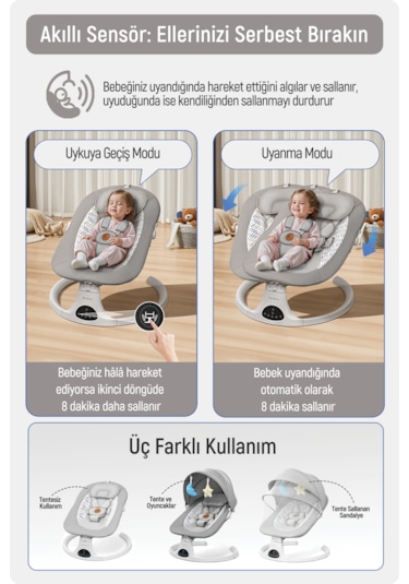 Livenzi Movibaby Hareket Sensörlü Otomatik Ana Kucağı-grey