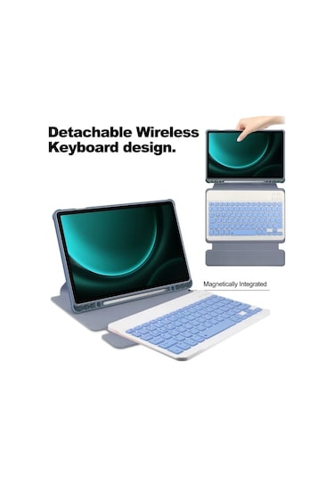 Samsung Galaxy Uyumlu Tab S9 Fe Plus Klavyeli Deri Kılıf - Lavanta