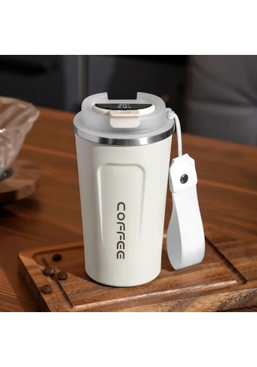 380/510 Ml Termos Kahve Kupa Paslanmaz Çelik Kahve Fincanı Sıcaklık Göstergesi White Portable Rope 380ml White Portable Rope