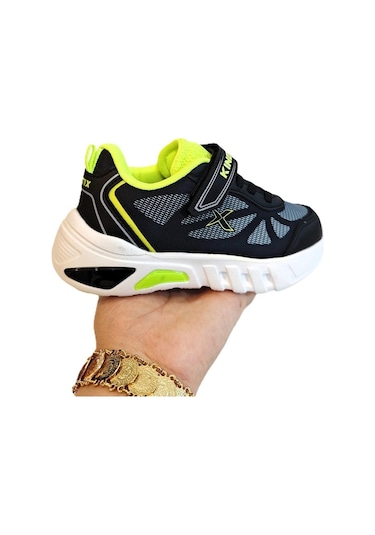 Kinetix Mags Siyah-gri Cırtlı Hafif Rahat Erkek Çocuk Spor Ayakkabı Siyah