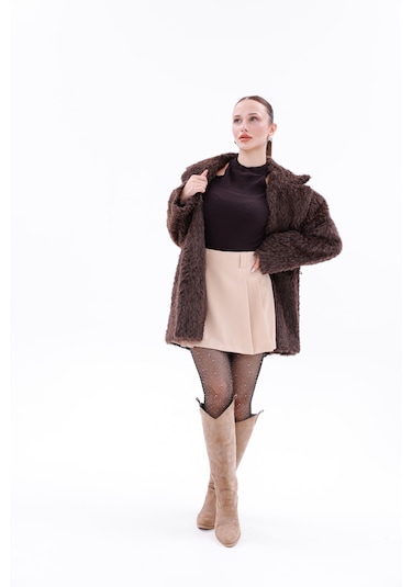 Kemer Detaylı-astarlı-düğmeli Kadın Kaban Kahverengi