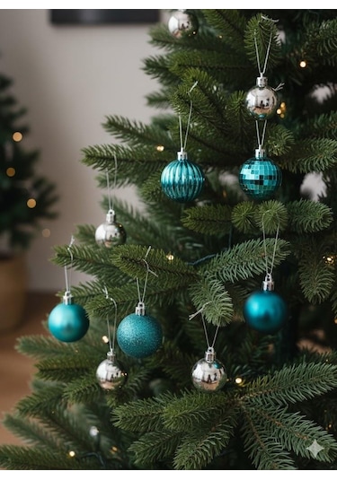 Yılbaşı Top Süs 4cm 6lı Mavi Mat Parlak Simli