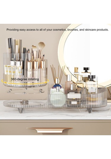 Moveevo Kozmetik Düzenleyici Masaüstü Döndürülebilir Makyaj Fırçası Saklama Tüpü Ev Şifonyer Mücevher Ruj Bölmesi Saklama Kutusu