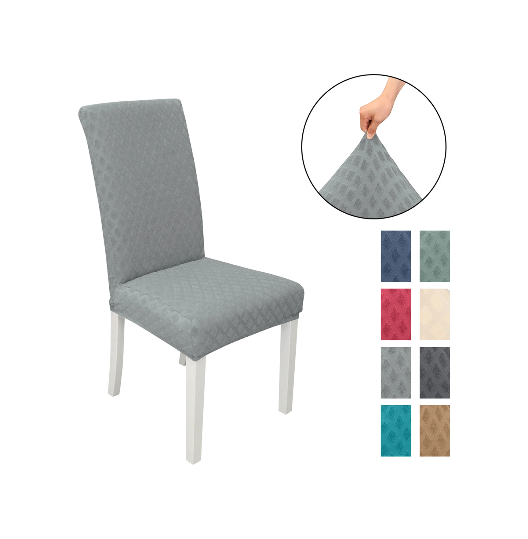 Youmex Gri Jakuvar Gömlek Desenli Elastik Sandalye Örtüsü - Ev, Otel, Restoran İçin Multifonksiyonel Kumaş Koltuk Kılıfı Gri