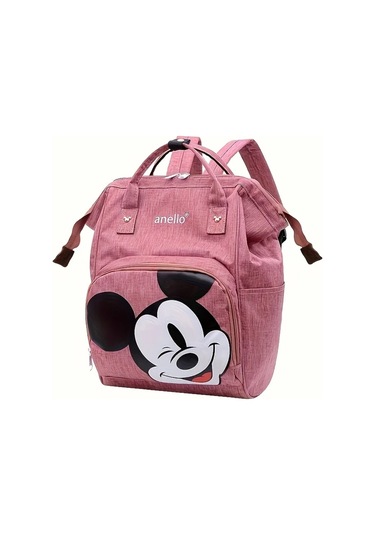 Wangxi 1 Adet Disney Mickey Anime Temalı Pembe Sırt Çantası Geniş Cep Yumuşak Naylon Günlük Seyahat Alışveriş Okul Tatil Hediye Pembe