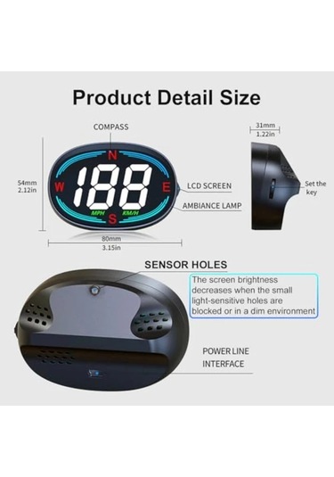 Elmpaly Hud Gps Araç Baş Üstü Göstergesi Mph Hız Göstergesi Pusula Aşırı Hız Uyarısı Tüm Araçlar