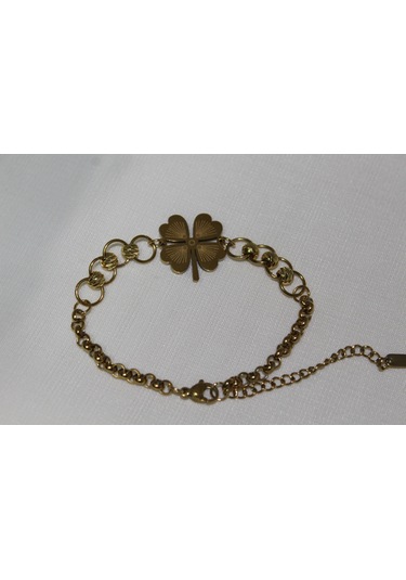 Dört Yapraklı Yonca Zincirli Çelik Bileklik Zarif Ve Anlamlı Tasarım Gold Renk Kadın Bileklik Künye Gold