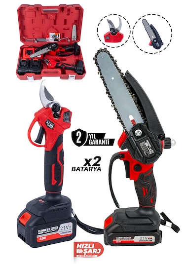 kimmer plus 21 v Çift Akülü Çelik Şanzıman Dal Budama Testeresi ve Makası