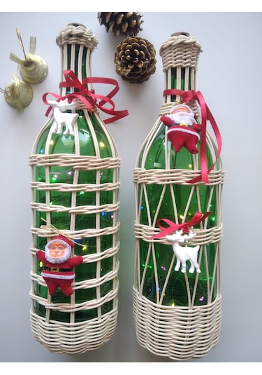 Noel Temalı Işıklı Bambu Şişe