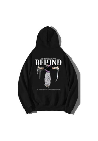 Brz Collection Unisex Oversize Behind Anime Hoodie Siyah Siyah