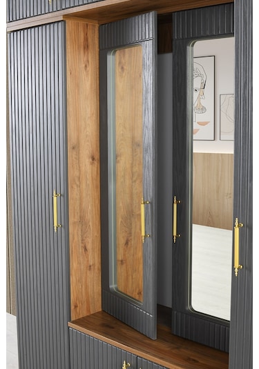 Doru Mdf Portmanto Antrasit - Ceviz