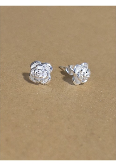 Brezza Lusso Jewelry Gümüş Bayan Küpe Gül Çiçek Bayan Gümüş Küpe