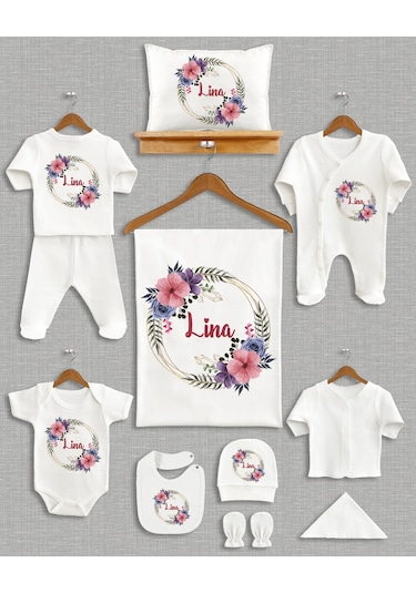 İsme Özel 11 Parça Organik Bebek Hastane Çıkışı Seti Ekru