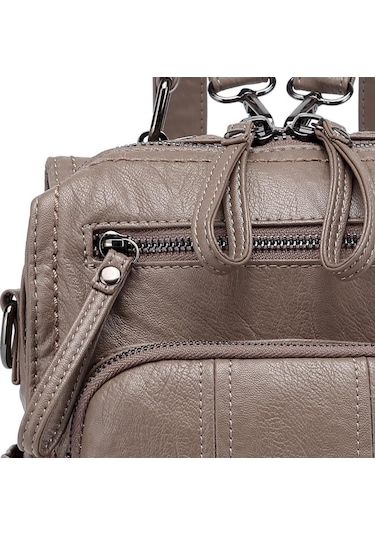 Yıkama Deri Sırt Askılı Kadın Çantası 21k Barcelona 1915 Vizon