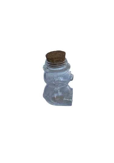Ayı Cam Şişe - Mantar Tıpalı Ayı Şeklinde Cam Şişe - 35 Ml 3 Adet