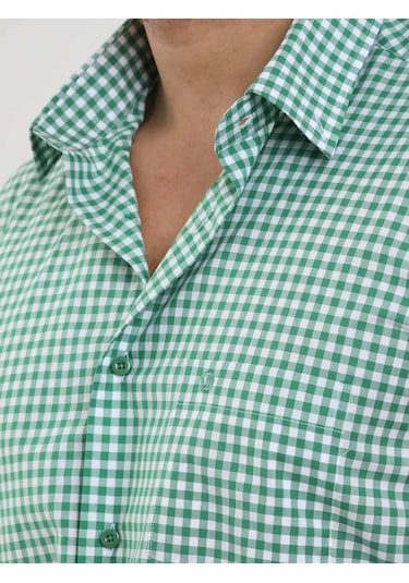 Dufy Yeşil Erkek Regular Fit Kareli Brent Düğmeli Yaka Uzun Kol Gömlek - 102289-yeşil Yeşil