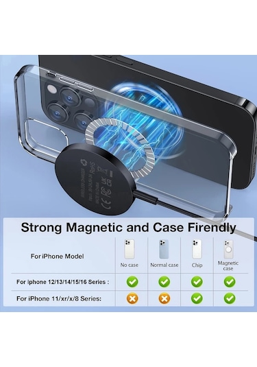 Motion003 Pdkuaı Manyetik Kablosuz Şarj Cihazı İphone Uyumlu 16 15 14 13 12 Siyah Hızlı Şarj Usb