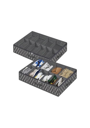 Yatak Altı Ayakkabı Organizeri Düz Fermuarlı Toz Geçirmez Nonwoven Kumaş 10 Bölmeli Yumuşak Bölme Yatak Altı Ayakkabı Kutusu Spor Ayakkabılar İçin - Siyah Diğer